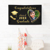 Black and Gold Class 2025 Grad Foto Abschluss Banner (Insitu)