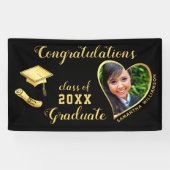 Black and Gold Class 2025 Grad Foto Abschluss Banner (Horizontal)