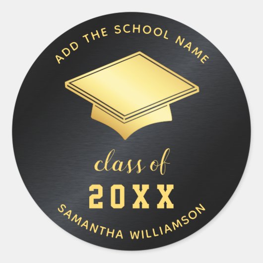 Black and Gold Class of 2025 Custom Abschluss Runder Aufkleber (Vorderseite)