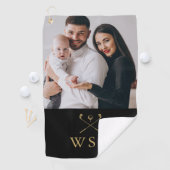 Black and Gold Classic Monogram Foto Golf Clubs Golfhandtuch (Insitu)