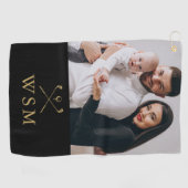 Black and Gold Classic Monogram Foto Golf Clubs Golfhandtuch (Horizontal)