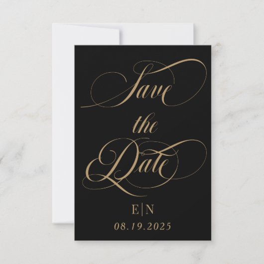 Black and Gold Classic Monogram Wedding Foto Save The Date (Vorderseite)