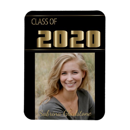 Black and Gold Classy Foto Abschluss -2020 Magnet (Vertikal)