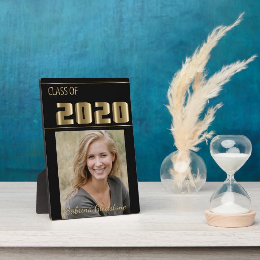 Black and Gold Classy Foto Abschluss Fotoplatte (Seite)