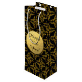Black and Gold Classy, New Year, Wine Gift Bag Geschenktüte Für Weinflaschen (Rückseite Schrägansicht)