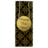 Black and Gold Classy, New Year, Wine Gift Bag Geschenktüte Für Weinflaschen (Vorderseite)
