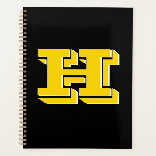 Black and Gold Collegiate Color Style Monogram Planer (Vorderseite)