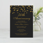 Black and Gold Confetti 50. Hochzeitstag Einladung (Stehend Vorderseite)
