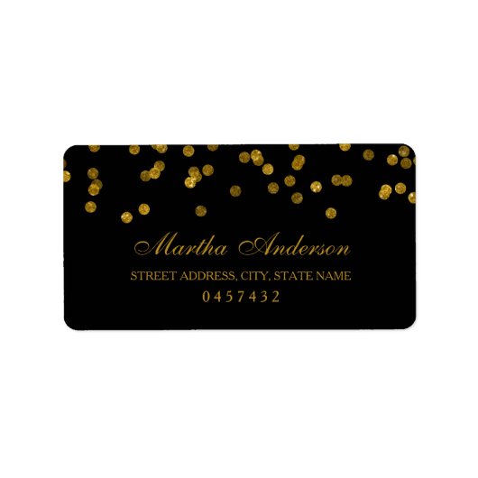 Black and Gold Confetti Address Labels Adressaufkleber (Vorne)