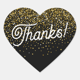 Black and Gold Confetti Danke! Geschenk Herz-Aufkleber
