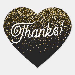 Black and Gold Confetti Danke! Geschenk Herz-Aufkleber