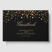 Black and Gold Confetti Dots Gästebuch (Vorderseite)