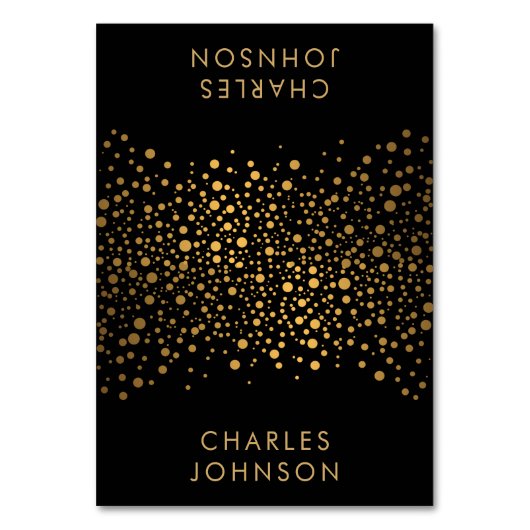 Black and Gold Confetti Dots | PLATZKARTEN Tischnummer (Vorderseite)