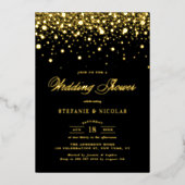 Black and Gold Confetti Dots Polterabend Folieneinladung (Vorderseite)