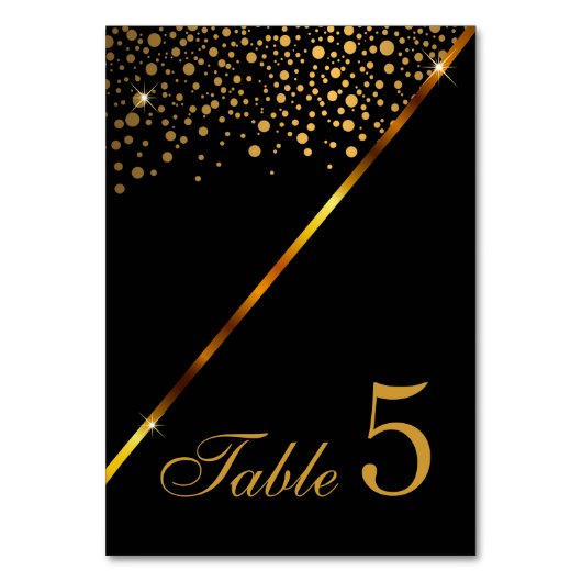 Black and Gold Confetti Dots Tischnummer (Rückseite)