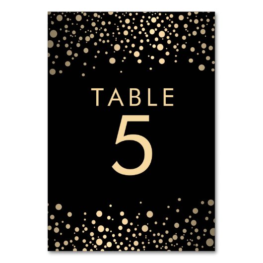 Black and Gold Confetti Dots Tischnummer (Vorderseite)