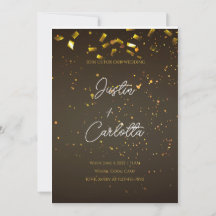 Black and Gold Confetti Einladung zur Hochzeit