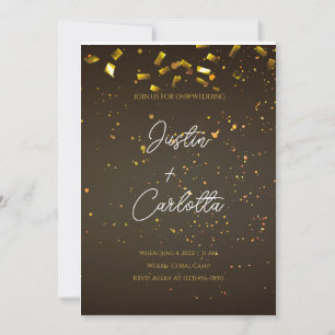 Black and Gold Confetti Einladung zur Hochzeit