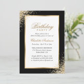 Black and Gold Confetti Geburtstagsparty Einladung (Stehend Vorderseite)