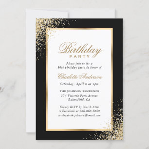 Black and Gold Confetti Geburtstagsparty Einladung