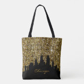Black and Gold Confetti Glitzer Chicago Skyline Tasche (Rückseite)