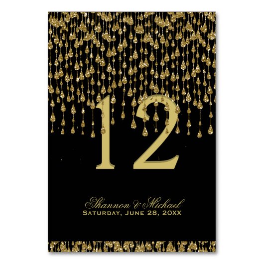 Black and Gold Confetti | Tischkarte Tischnummer (Vorderseite)