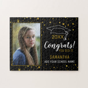 Black And Gold Congrats Graduate Photo Graduation Puzzle