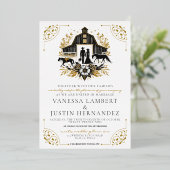 Black and Gold Country Wedding Folieneinladung (Stehend vorne)