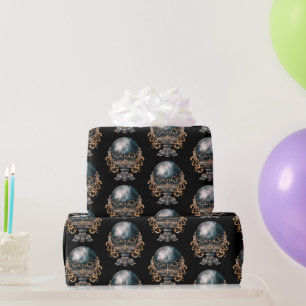 Black and Gold Crystal Ball Pattern Halloween Geschenkpapier