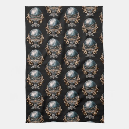 Black and Gold Crystal Ball Pattern Halloween Geschirrtuch (Vertikal)