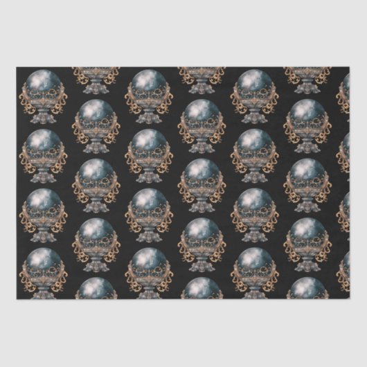 Black and Gold Crystal Ball Pattern Halloween Seidenpapier (Vorderseite)