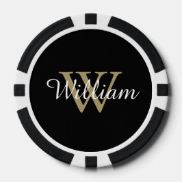 Black and Gold Custom Monogram Name and Initial Pokerchips