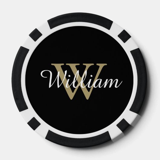Black and Gold Custom Monogram Name and Initial Pokerchips (Rückseite)