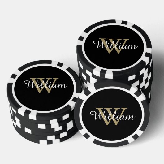 Black and Gold Custom Monogram Name and Initial Pokerchips (Stapel)