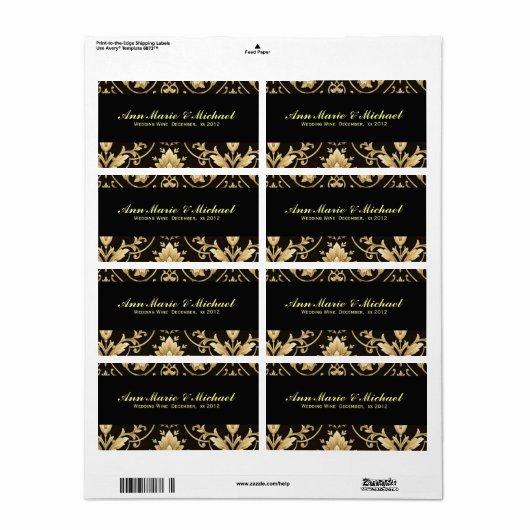 Black and Gold, Custom Wedding Wine Label (Vorne)