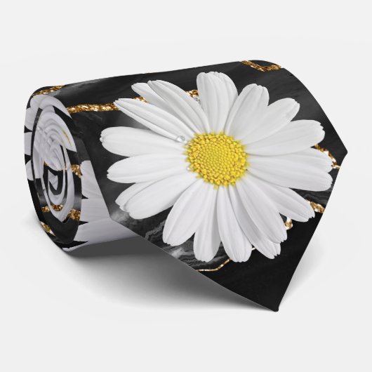 Black and Gold Daisy Krawatte (Gerollt)