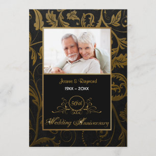 Black and Gold Damask 50. Hochzeitstag Einladung