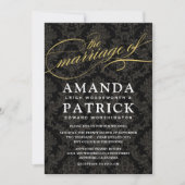 Black and Gold Damask Art Deco Hochzeitsfeiern Einladung (Vorderseite)