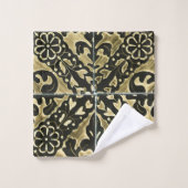 Black and Gold Damask Badhandtuch Set (Waschlappen)