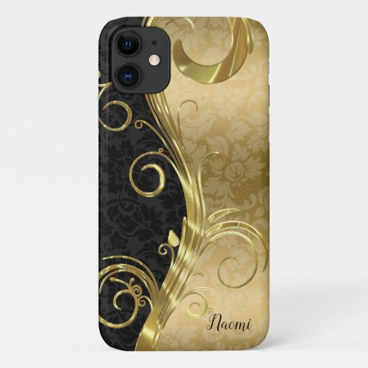 Black and Gold Damask Case-Mate iPhone Hülle (Rückseite)