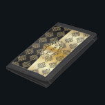 Black and Gold Damask Design | Personalize Tri-fold Geldbeutel<br><div class="desc">Wallet. Featured in a classic black and faux metallic gold with DIY text. 📌If you need further customization, please click the "Click to Customize further" or "Customize or Edit Design" area and use our design tool to resize, rotate, change text color, add text and more. ⭐This Product is 100% Customizable....</div>