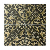 Black and Gold Damask Fliese (Vorderseite)