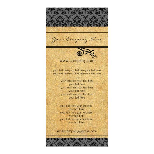 Black and Gold Damask Rack Card Werbekarte (Hinten)