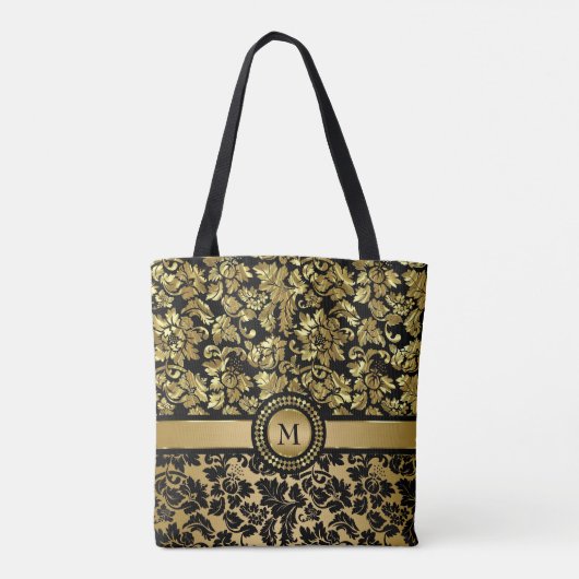 Black and Gold Damask Tasche (Rückseite)