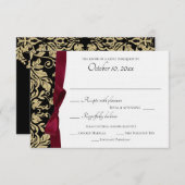 Black and Gold Damask und Burgund Bow Response RSVP Karte (Vorne/Hinten)