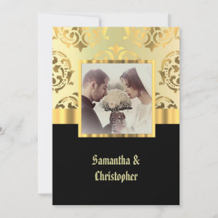 Black and gold damask wedding foto Einladung