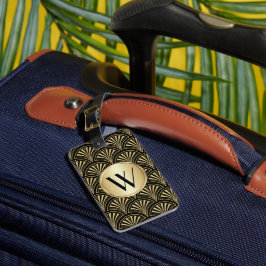 Black and Gold Deko Fan Mit Monogramm Gepäckanhänger