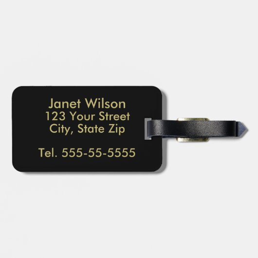 Black and Gold Deko Fan Mit Monogramm Gepäckanhänger (Rückseite horizontal)