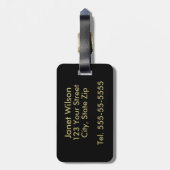 Black and Gold Deko Fan Mit Monogramm Gepäckanhänger (Rückseite vertikal)