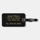 Black and Gold Deko Fan Mit Monogramm Gepäckanhänger (Rückseite horizontal)